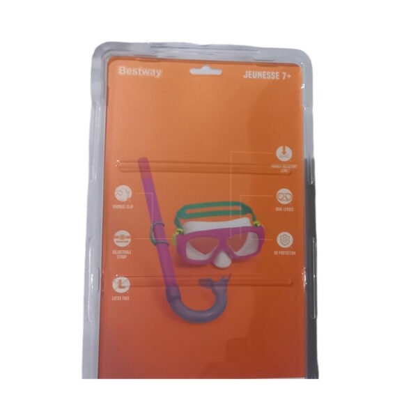 Dorso del envase del kit de snorkel Bestway 24035 fucsia